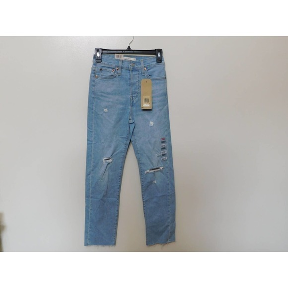 JR470 Levi's Blue Distressed Wedgie Straight-Leg Cropped Jeans Size 25 - Picture 1 of 2